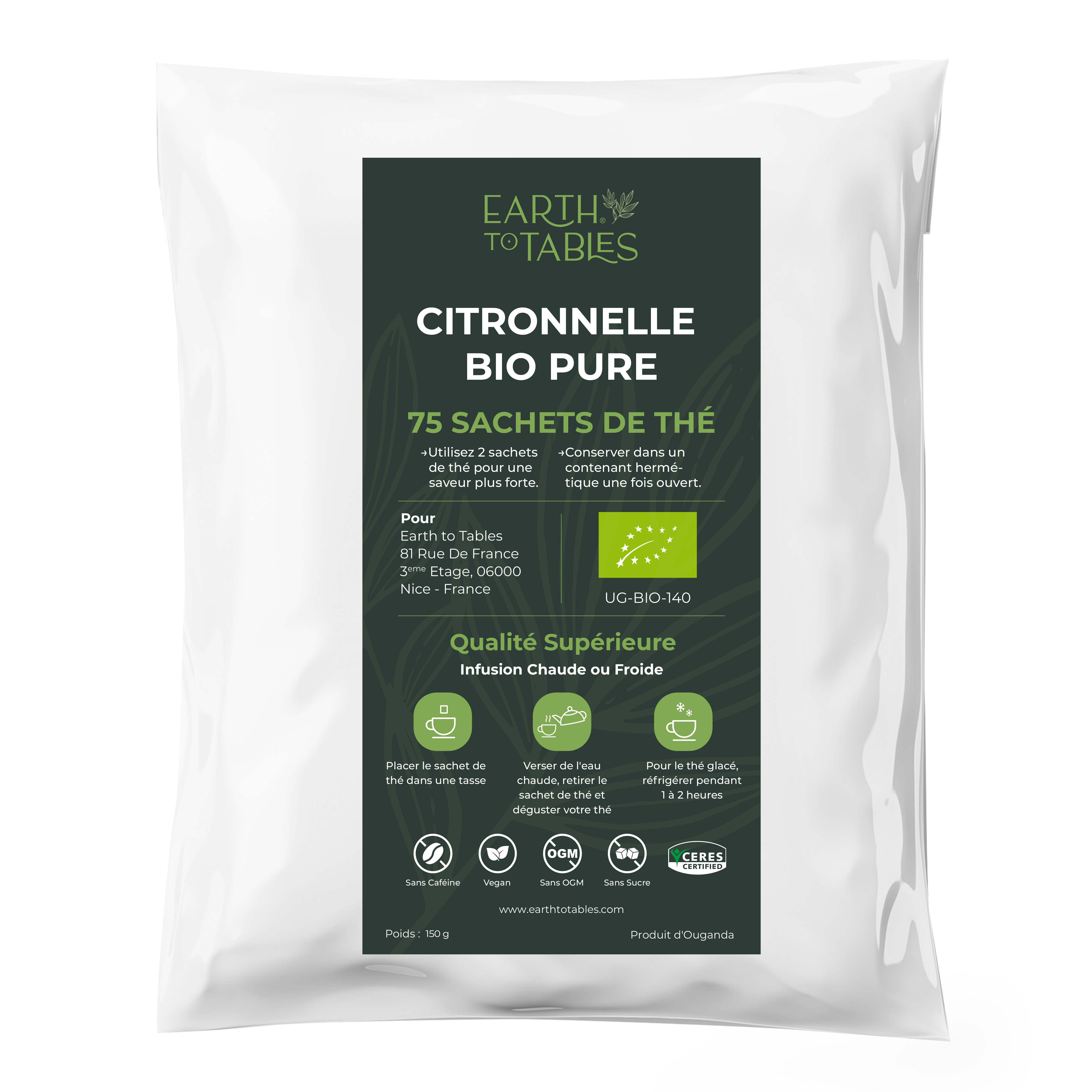 Citronnelle séchée biologique - 75 sachets de thé