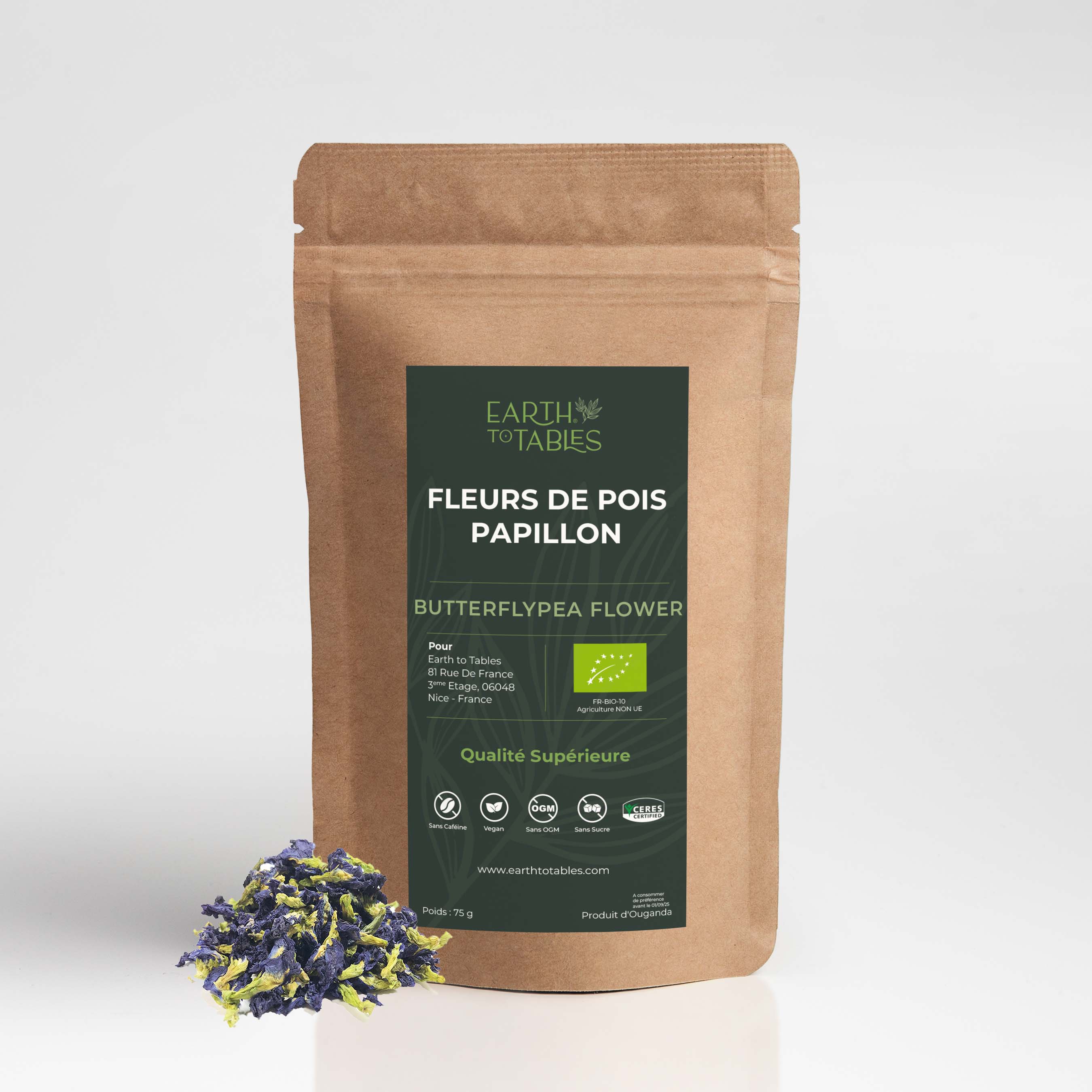 Dried Organic Butterfly Pea Flowers Tea| Certified Organic|75g fleur de pois papillon