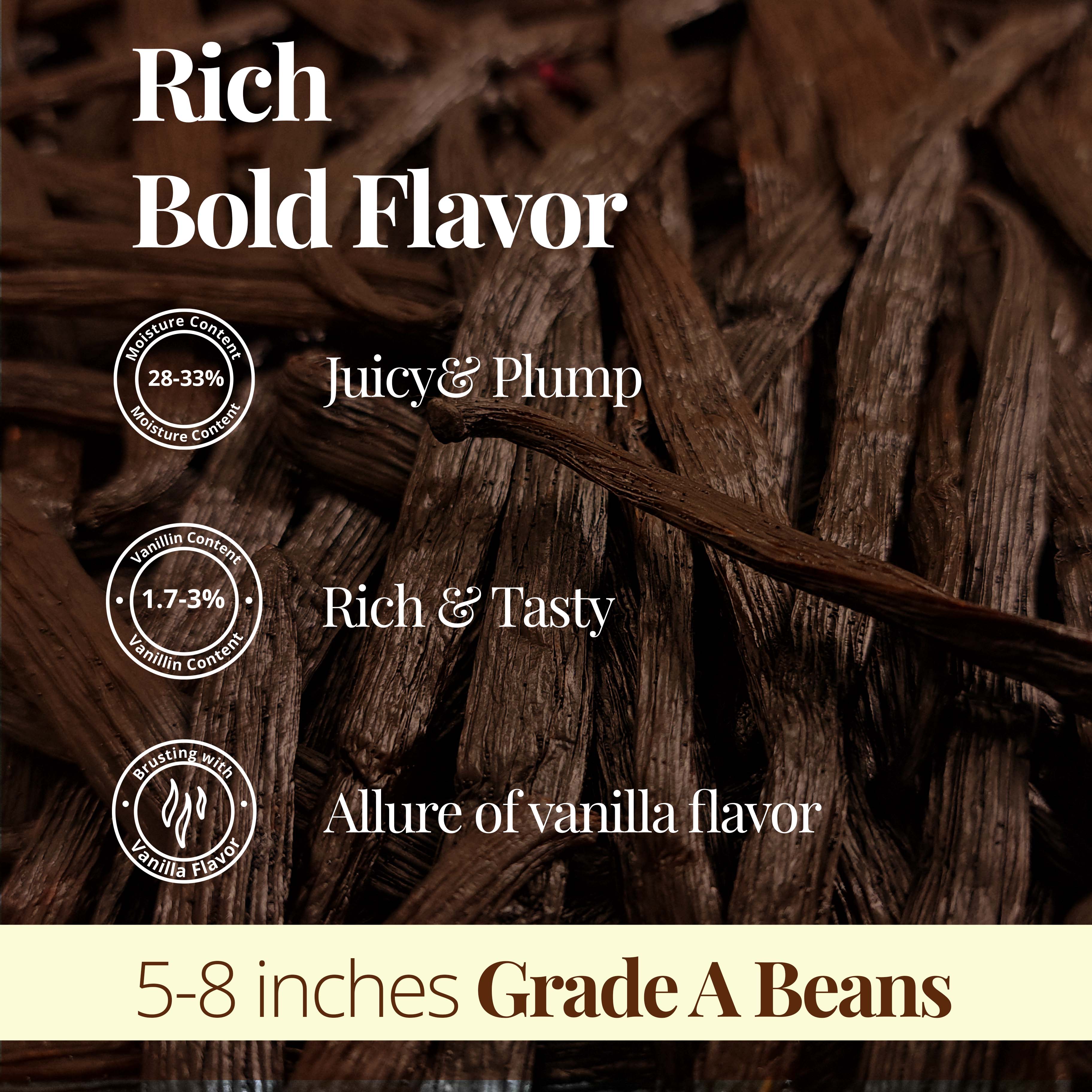 5 Vanilla Beans Grade A | Premium Gourmet Whole Pods